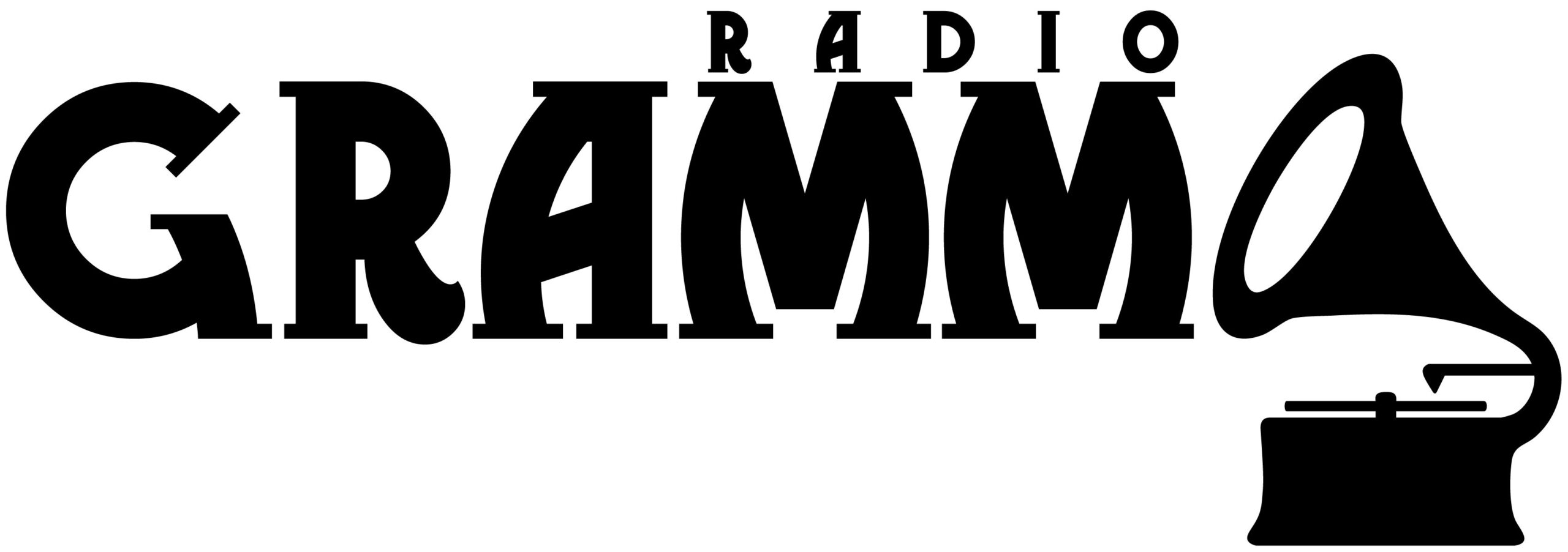 Dieses Bild zeigt das Logo von Radio Grammo. Es sind der Schriftzug und ein stilisiertes Grammphon zu sehen